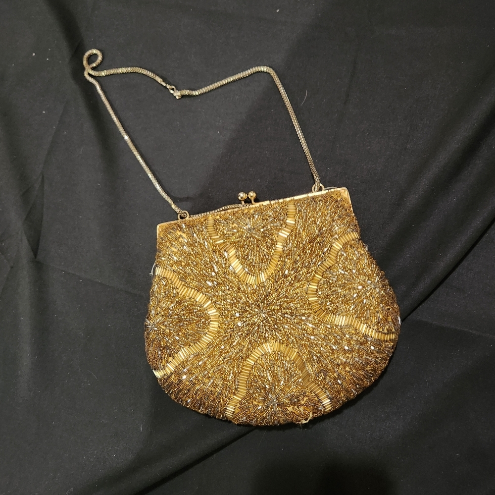 Elegant Gold Beaded Evening Bag